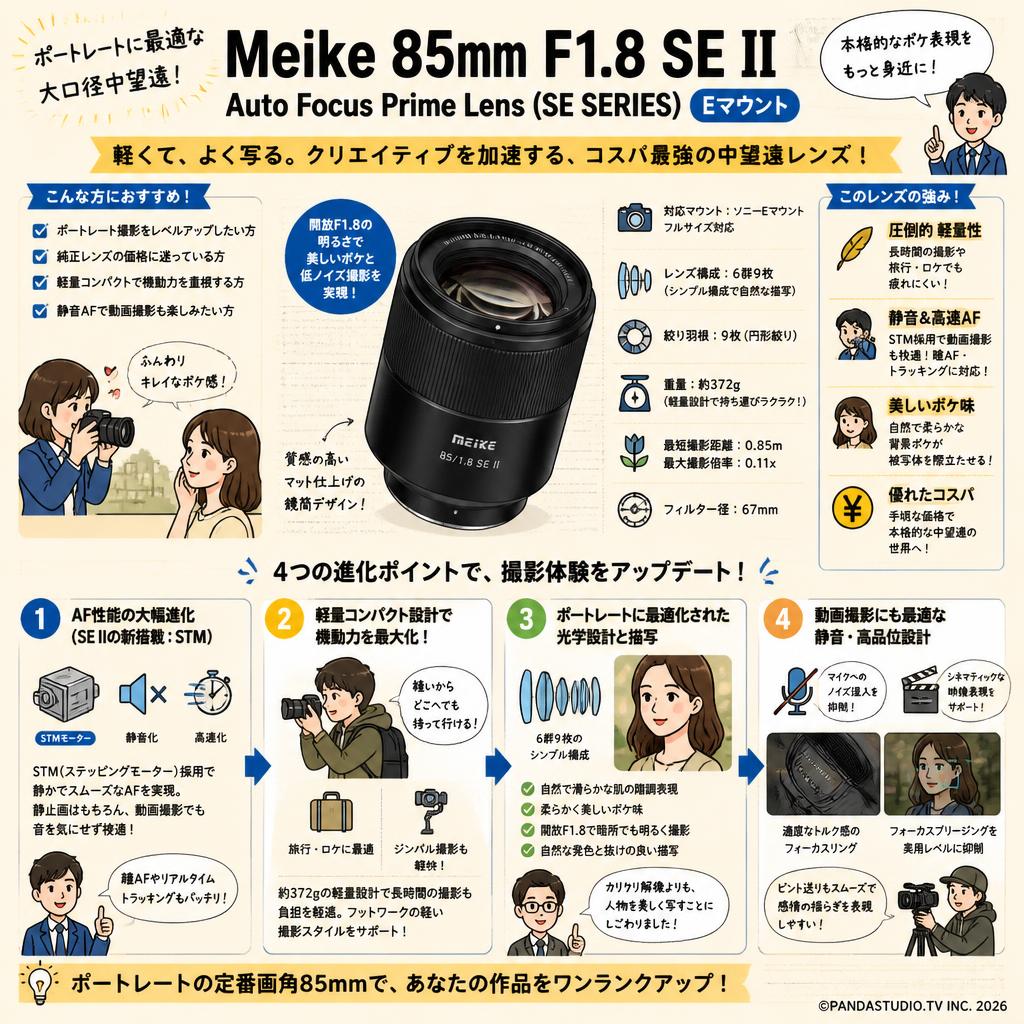 Meike 85mm F1.8 SE II Auto Focus Prime Lens(SE SERIES) Eマウント 概要