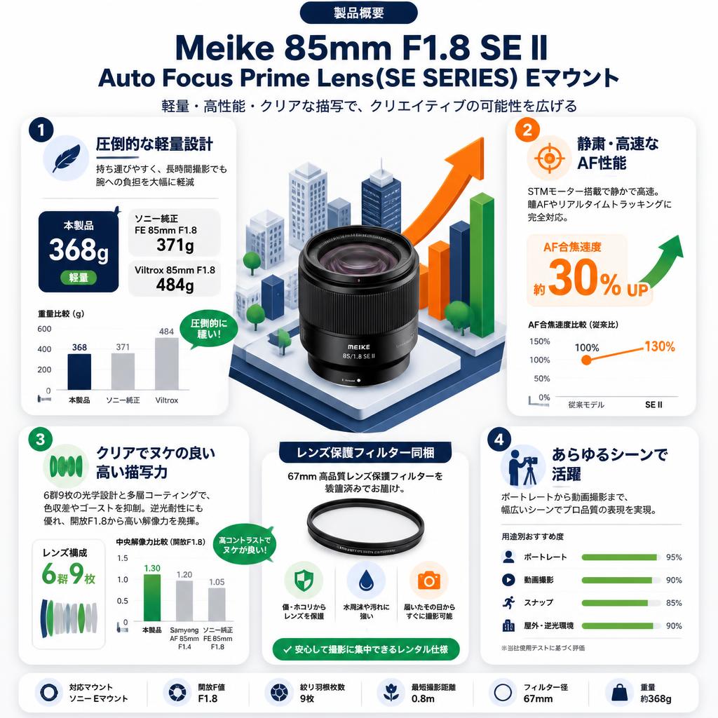 Meike 85mm F1.8 SE II Auto Focus Prime Lens(SE SERIES) Eマウント セールスポイント