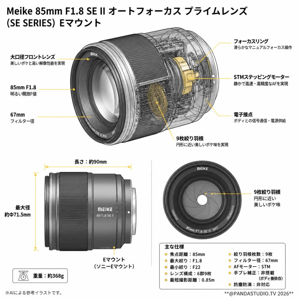 Meike 85mm F1.8 SE II Auto Focus Prime Lens(SE SERIES) Eマウント スペック