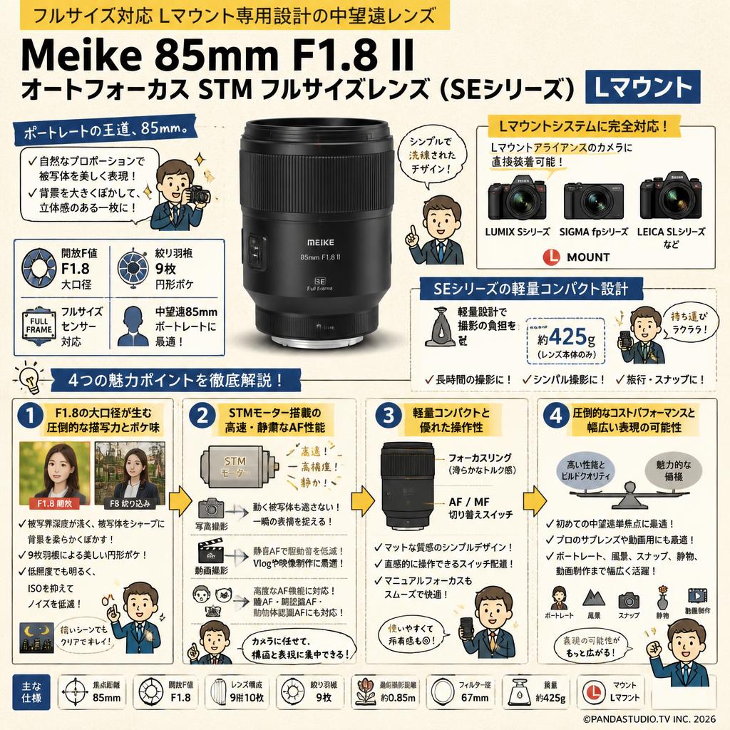 Meike 85mm F1.8 II Auto Focus STM Full Frame Lens(SE SERIES) Lマウント 概要