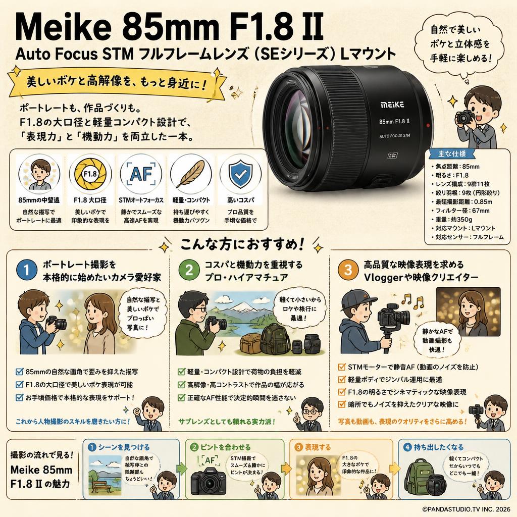 Meike 85mm F1.8 II Auto Focus STM Full Frame Lens(SE SERIES) Lマウント おもな対象のお客様