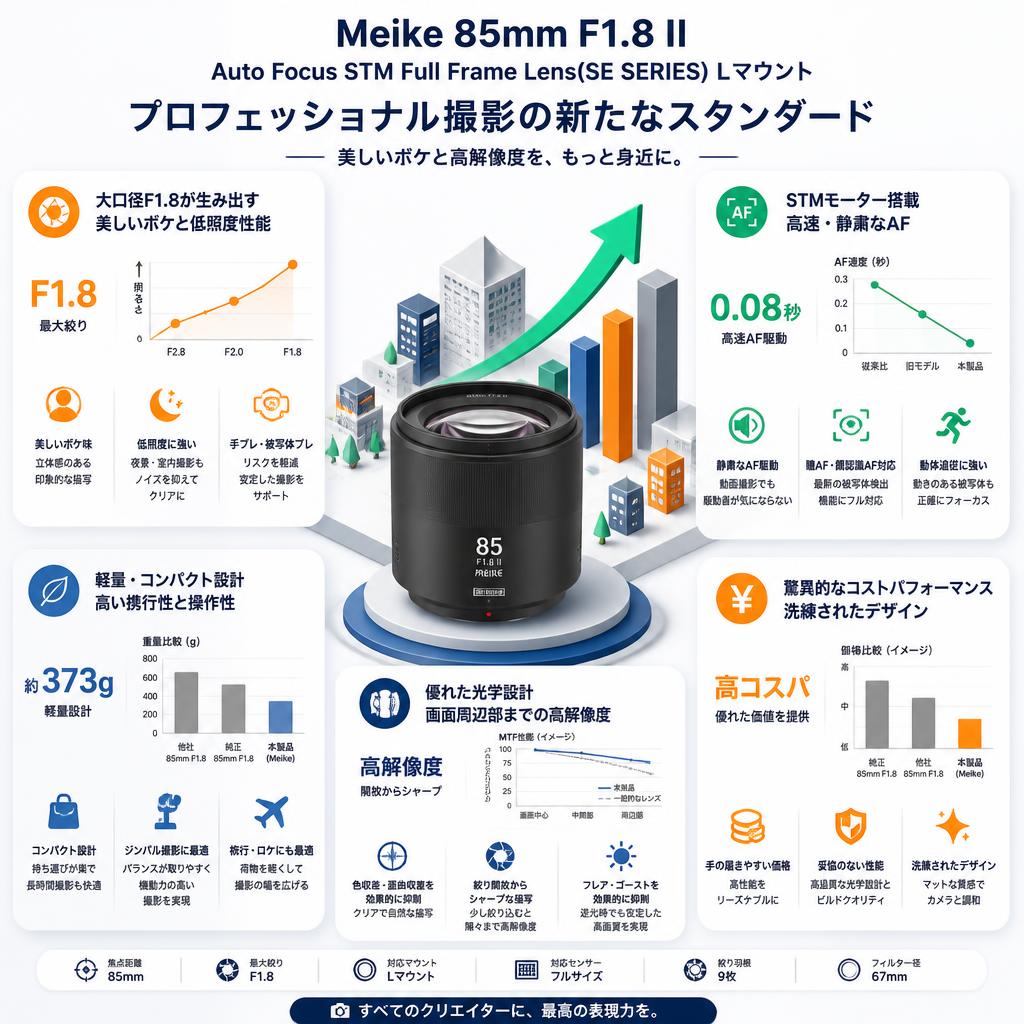 Meike 85mm F1.8 II Auto Focus STM Full Frame Lens(SE SERIES) Lマウント セールスポイント