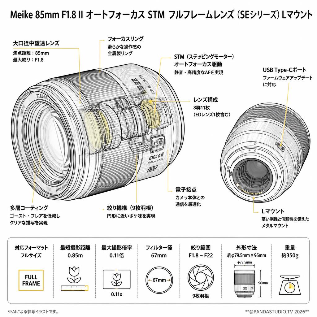 Meike 85mm F1.8 II Auto Focus STM Full Frame Lens(SE SERIES) Lマウント スペック