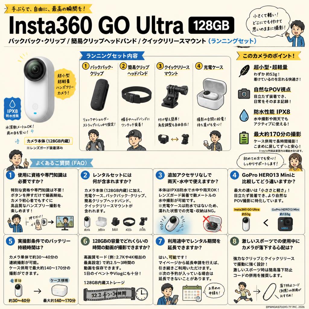 Insta360 GO Ultra 128GB / バックパック・クリップ / 簡易クリップヘッドバンド / クイックリリースマウント （ランニングセット） FAQ（よくある質問と答え）