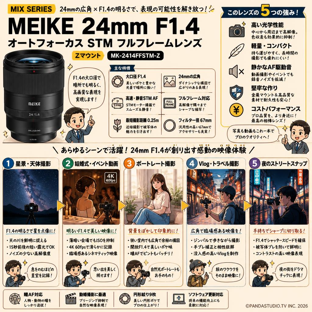 Meike 24mm F1.4 Auto Focus STM Full Frame Lens (MIX SERIES) オートフォーカス Zマウント  (MK-2414FFSTM-Z) 用途