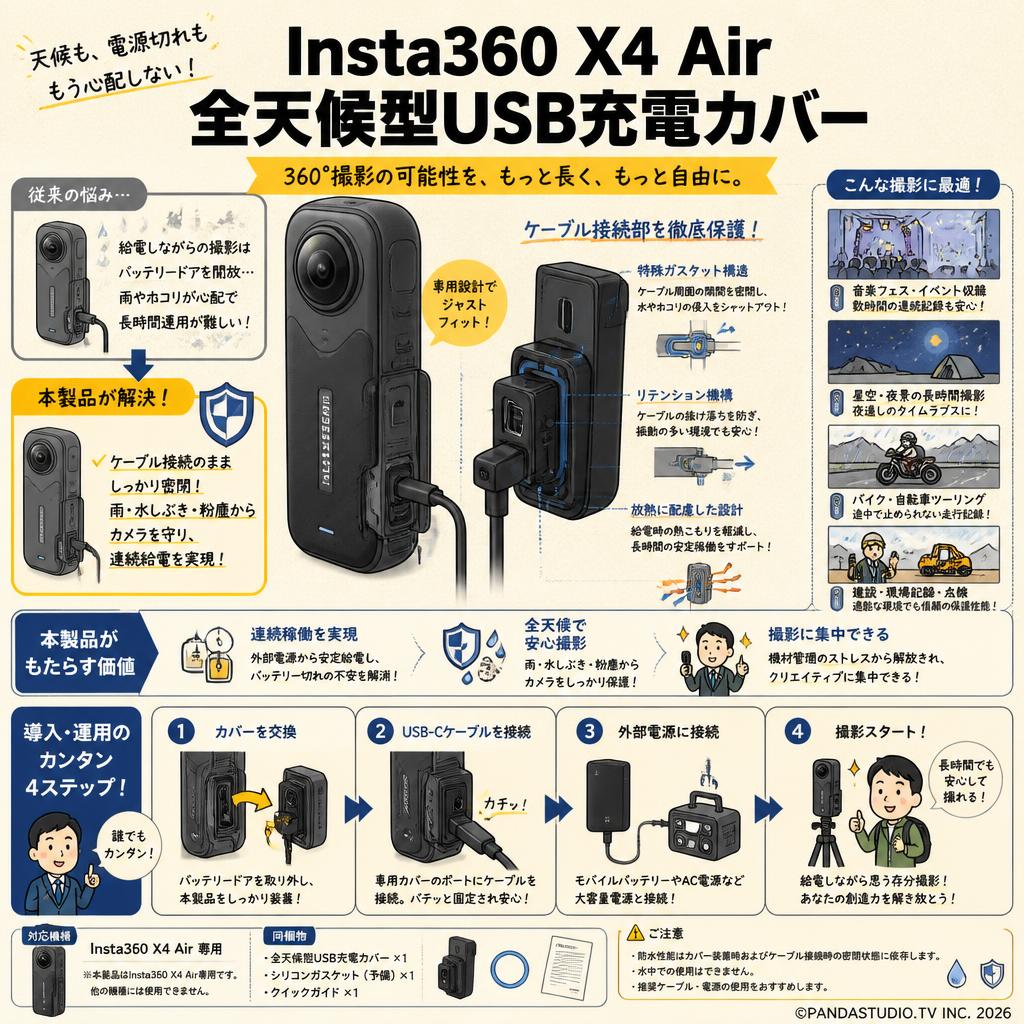 Insta360 X4 Air 全天候型USB充電カバー 概要