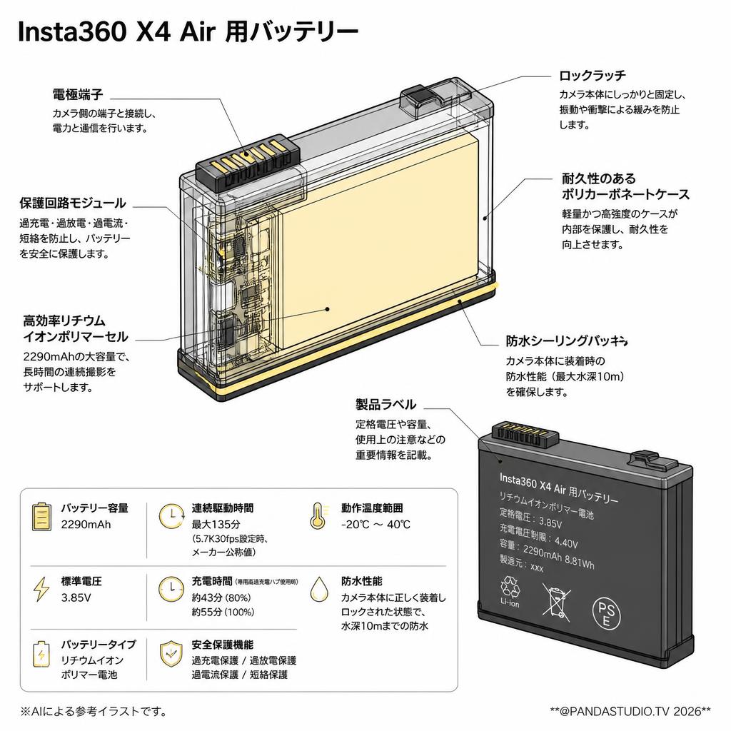 Insta360 X4 Air 用バッテリー スペック