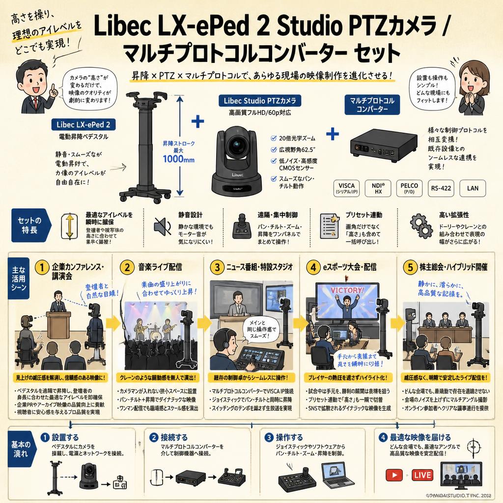 Libec LX-ePed 2 Studio PTZカメラ /  マルチプロトコルコンバーター セット 用途
