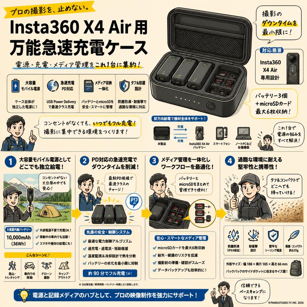 Insta360 X4 Air 用 万能急速充電ケース 概要
