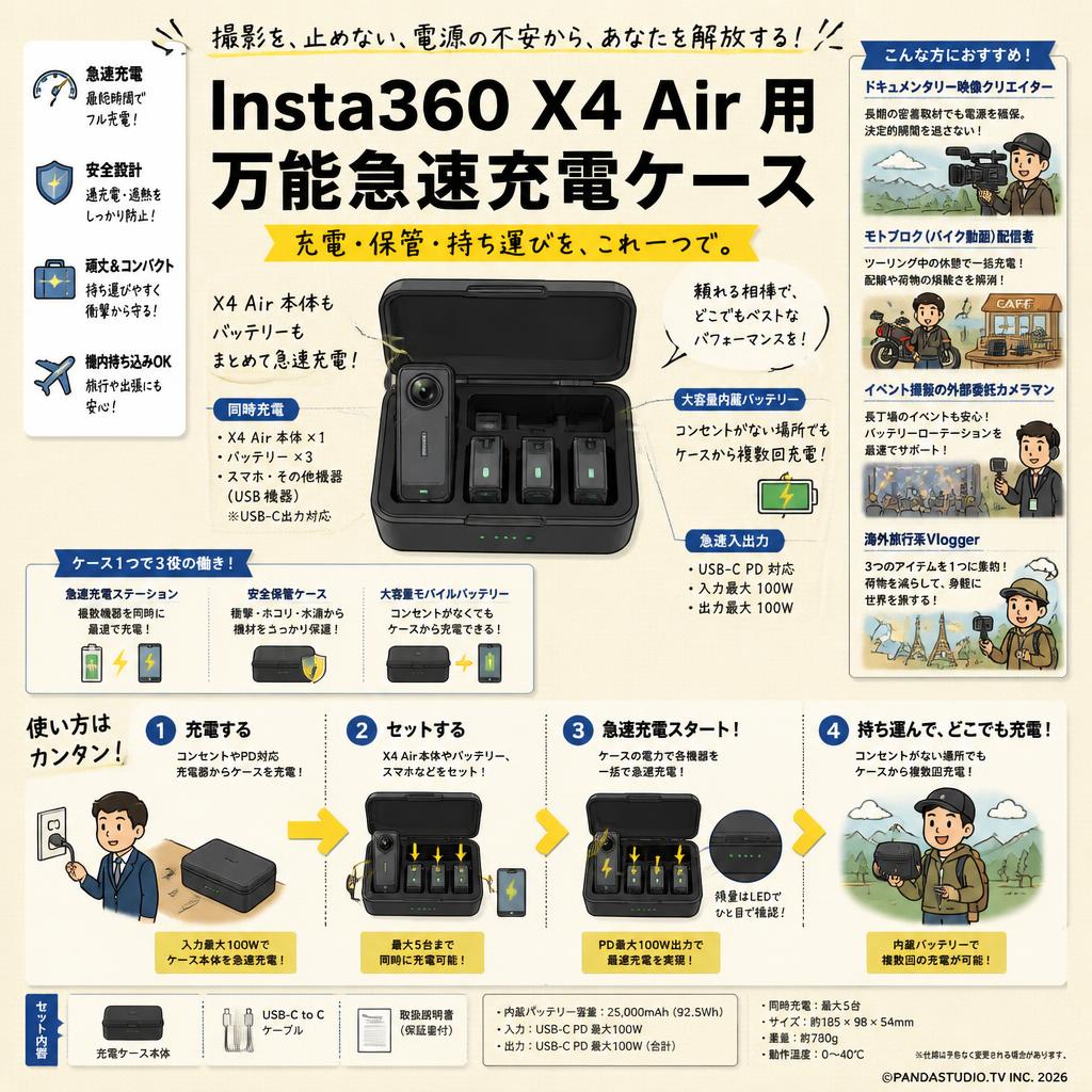 Insta360 X4 Air 用 万能急速充電ケース おもな対象のお客様
