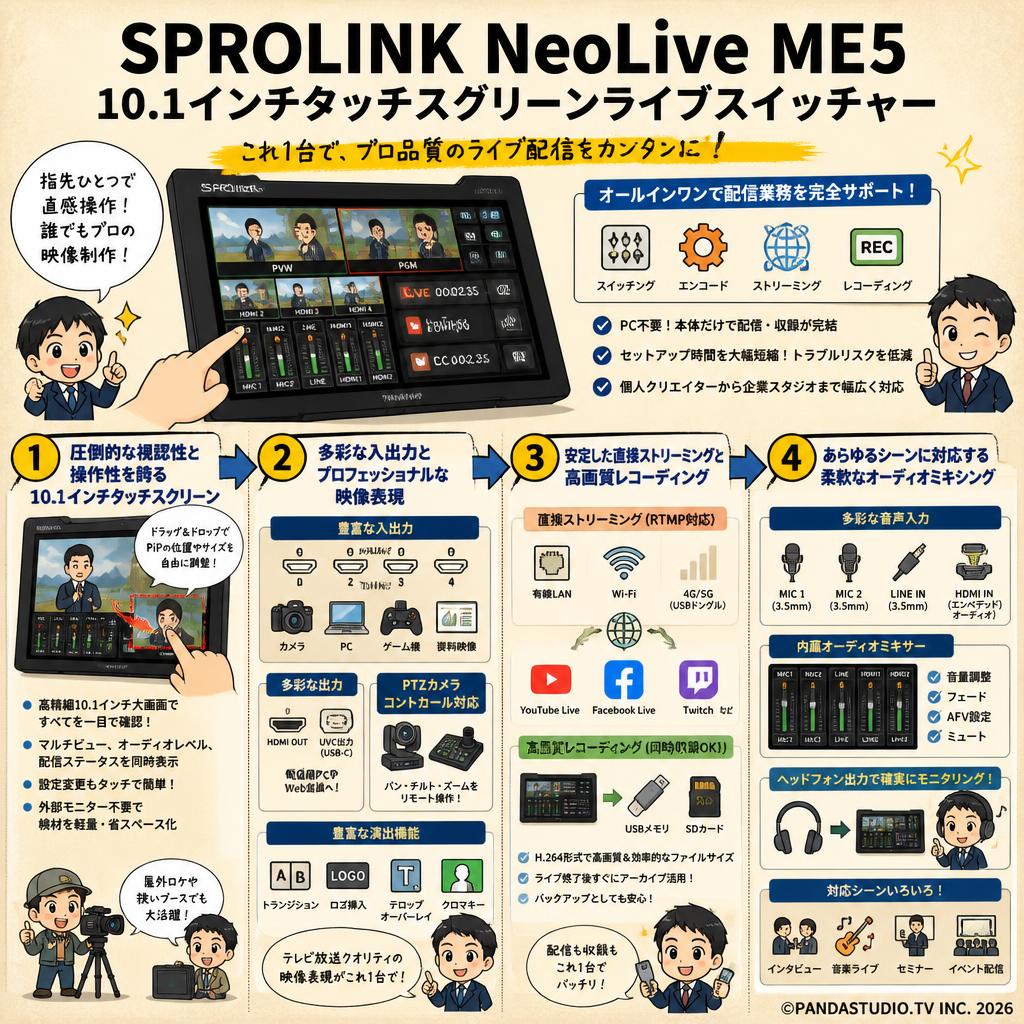 SPROLINK NeoLive ME5 10.1 インチタッチスクリーンライブスイッチャー 概要