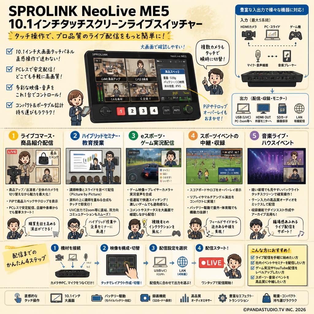SPROLINK NeoLive ME5 10.1 インチタッチスクリーンライブスイッチャー 用途
