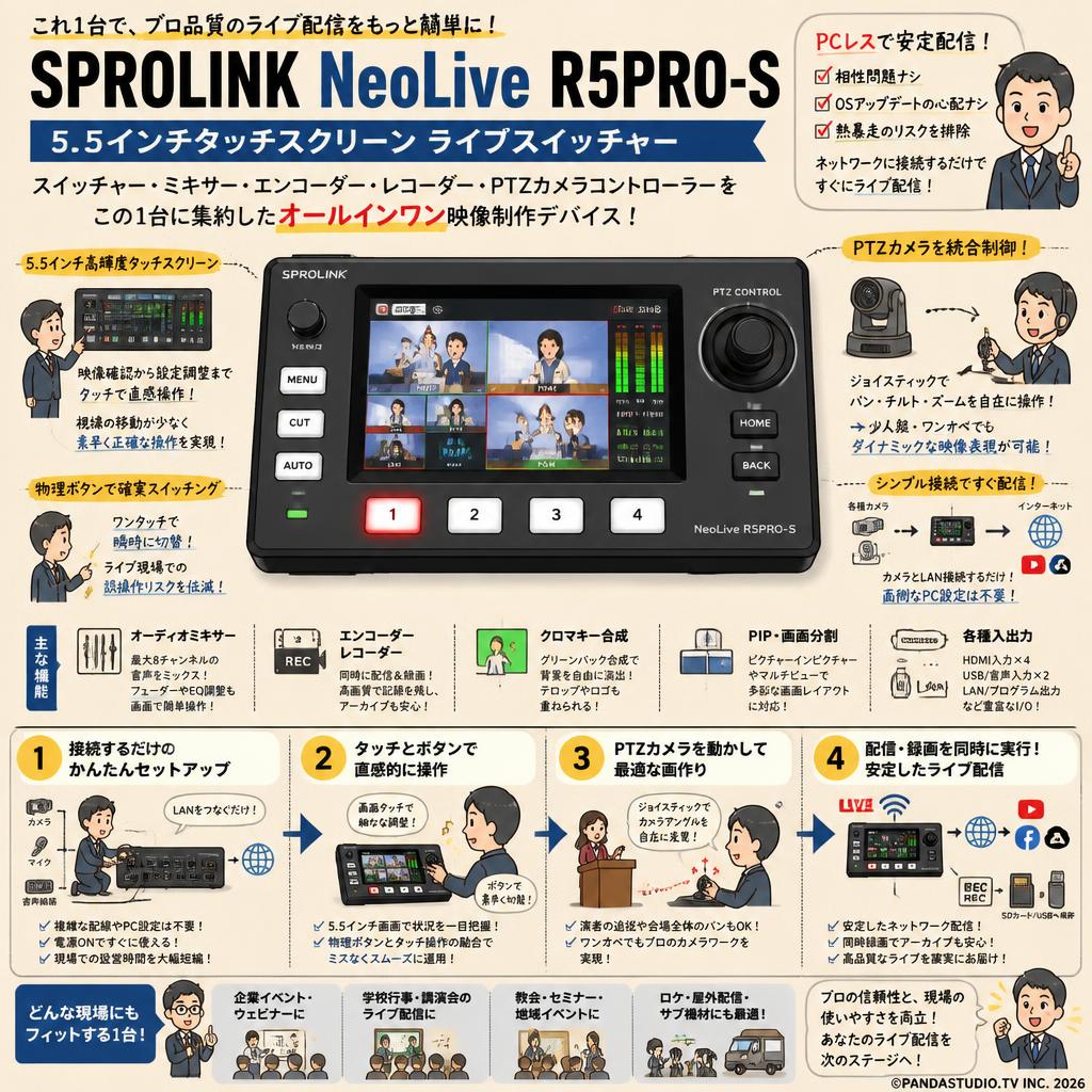 SPROLINK NeoLive R5PRO-S  5.5 インチタッチスクリーン ライブスイッチャー 概要