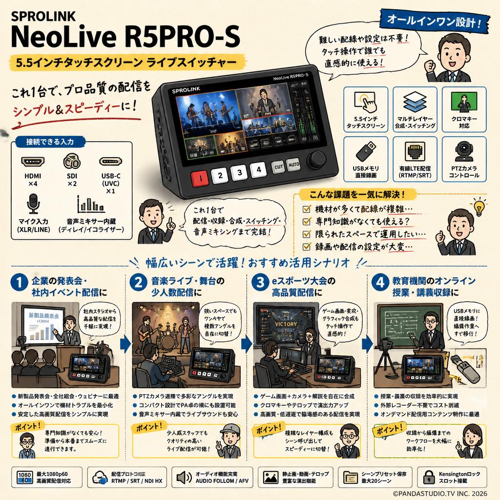 SPROLINK NeoLive R5PRO-S  5.5 インチタッチスクリーン ライブスイッチャー おもな対象のお客様