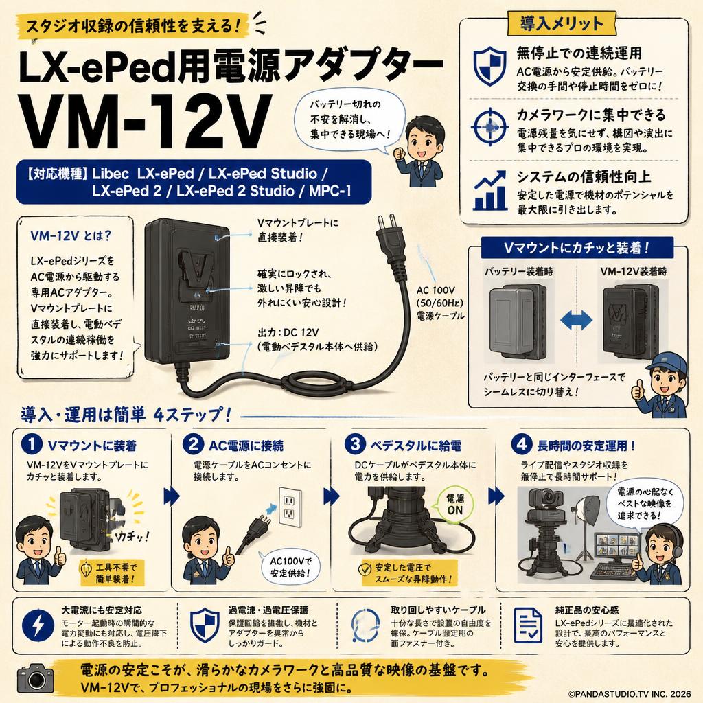 LX-ePed用電源アダプターVM-12V 【 Libec LX-ePed / LX-ePed Studio / LX-ePed 2 / LX-ePed 2 Studio / MPC-1】 概要