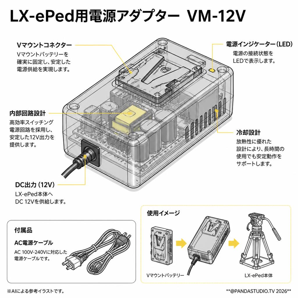 LX-ePed用電源アダプターVM-12V 【 Libec LX-ePed / LX-ePed Studio / LX-ePed 2 / LX-ePed 2 Studio / MPC-1】 スペック