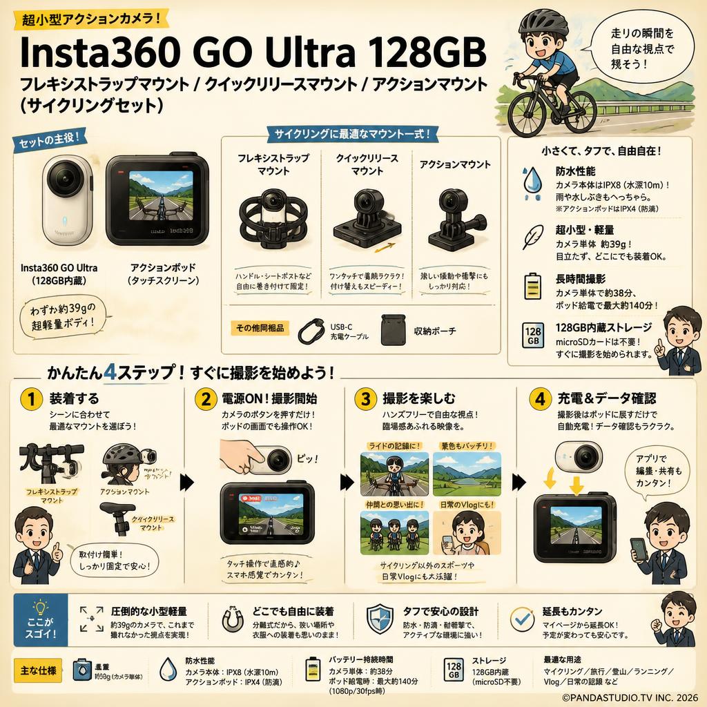 Insta360 GO Ultra 128GB / フレキシストラップマウント / クイックリリースマウント / アクションマウント （サイクリングセット） FAQ（よくある質問と答え）