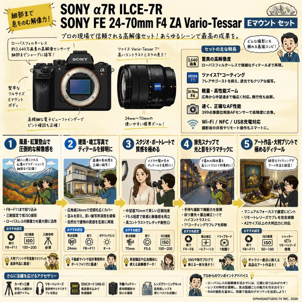 SONY α7R ILCE-7R / SONY FE 24-70mm F4 ZA Vario-Tessar Eマウント セット 用途
