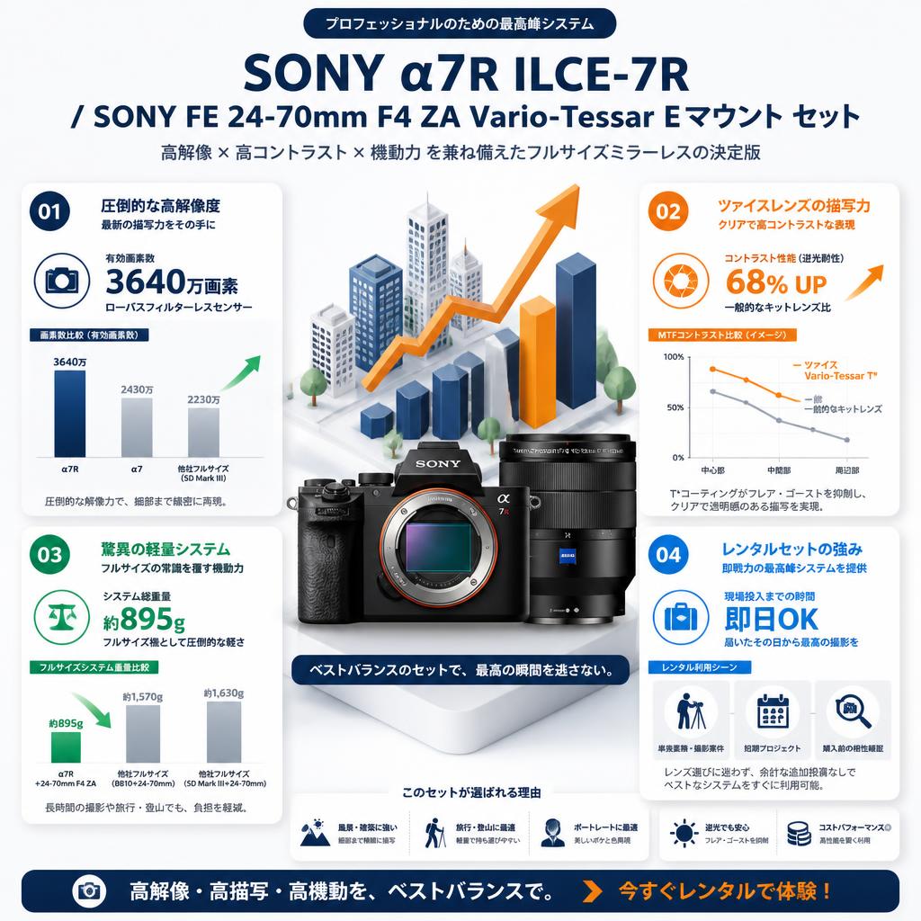 SONY α7R ILCE-7R / SONY FE 24-70mm F4 ZA Vario-Tessar Eマウント セット セールスポイント