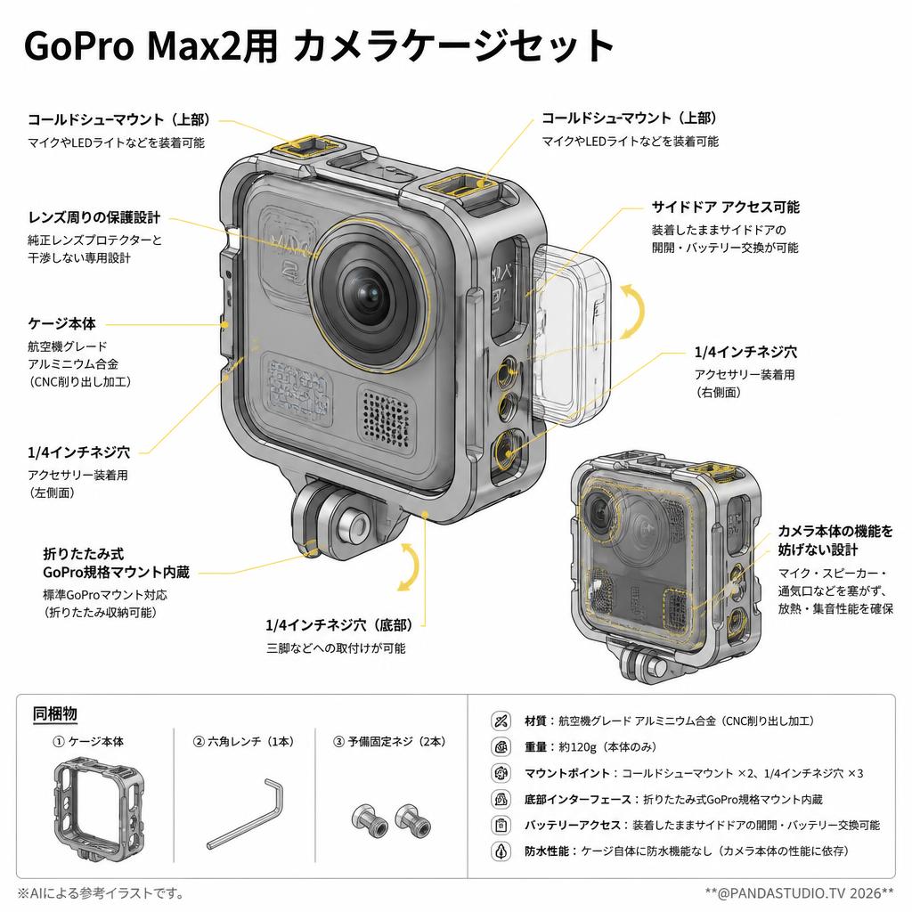 GoPro Max2用 カメラケージセット スペック
