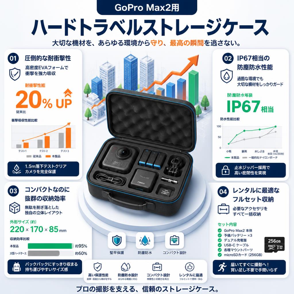 GoPro Max2用 ハードトラベルストレージケース セールスポイント