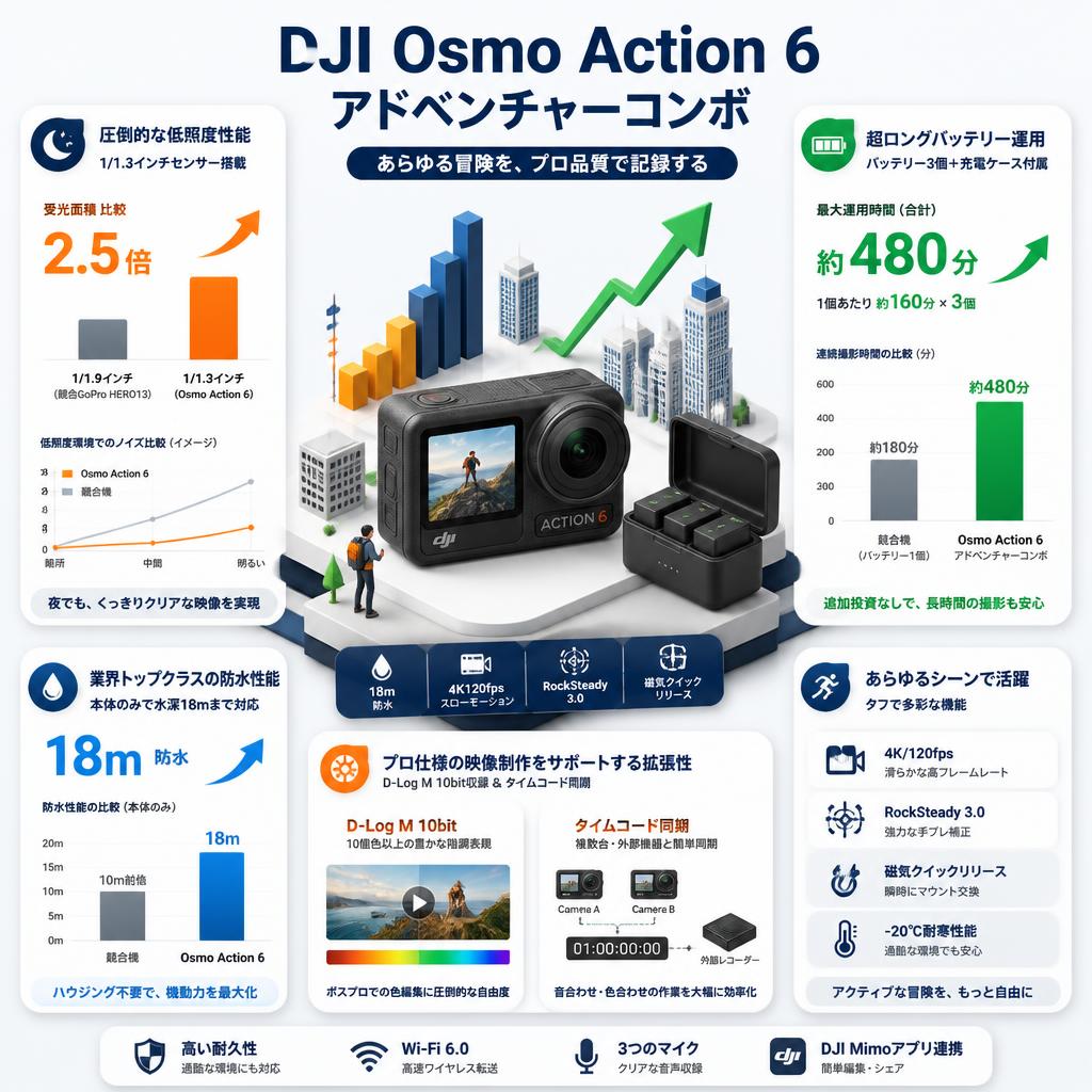 DJI Osmo Action 6 アドベンチャーコンボ セールスポイント