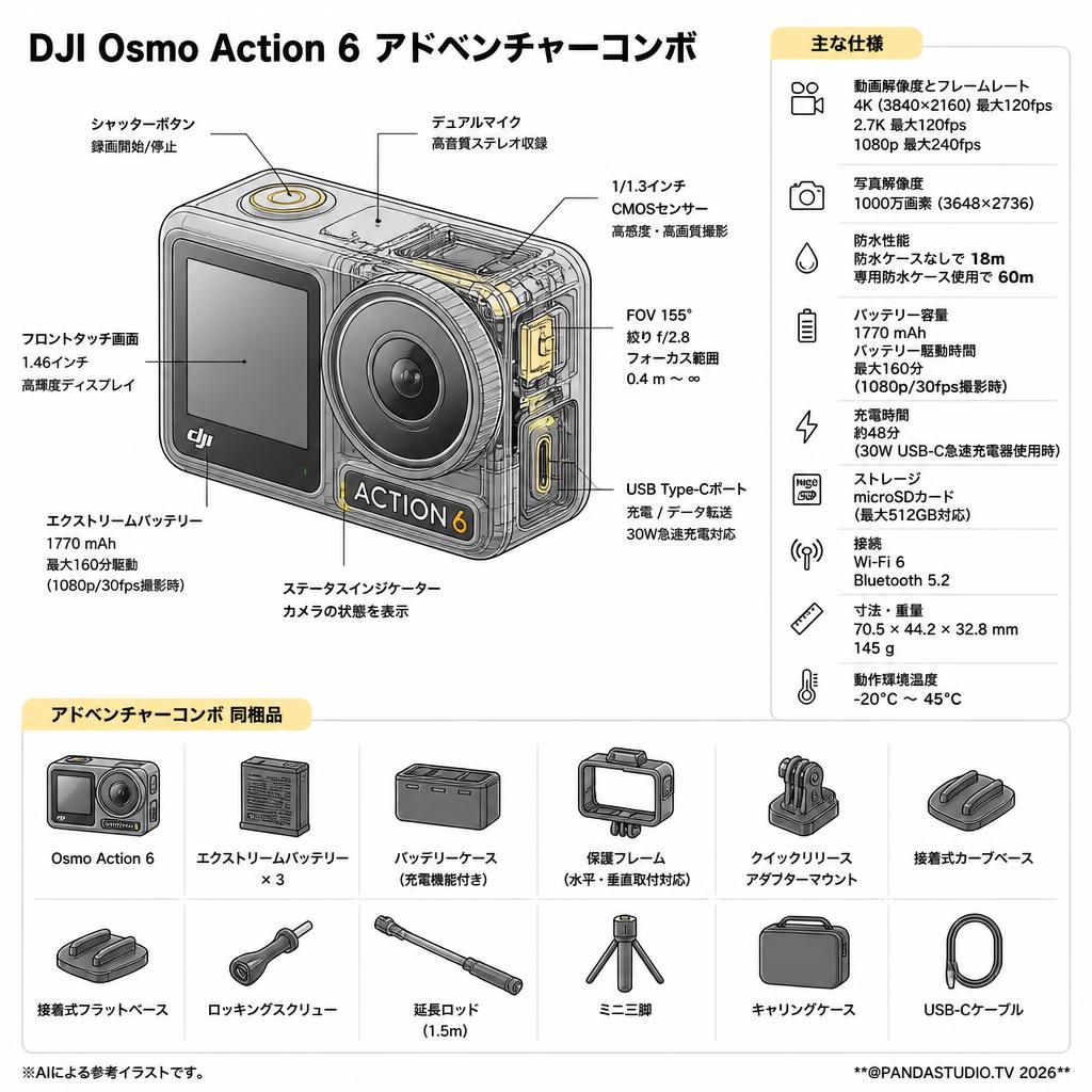DJI Osmo Action 6 アドベンチャーコンボ スペック