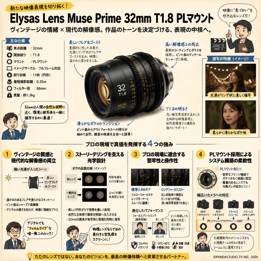 Elysas Lens Muse Prime 32mm T1.8 PLマウント 概要