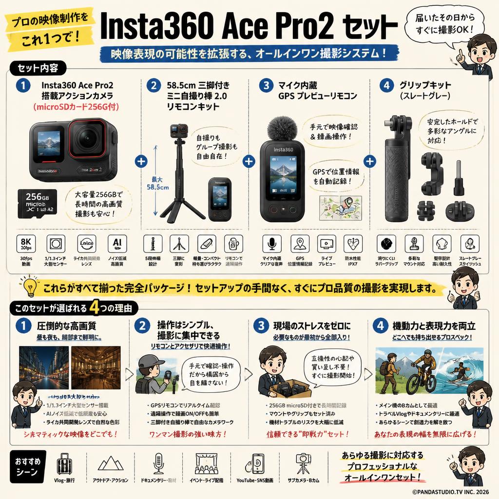 Insta360 Ace Pro2 搭載アクションカメラ（microSDカード256G付