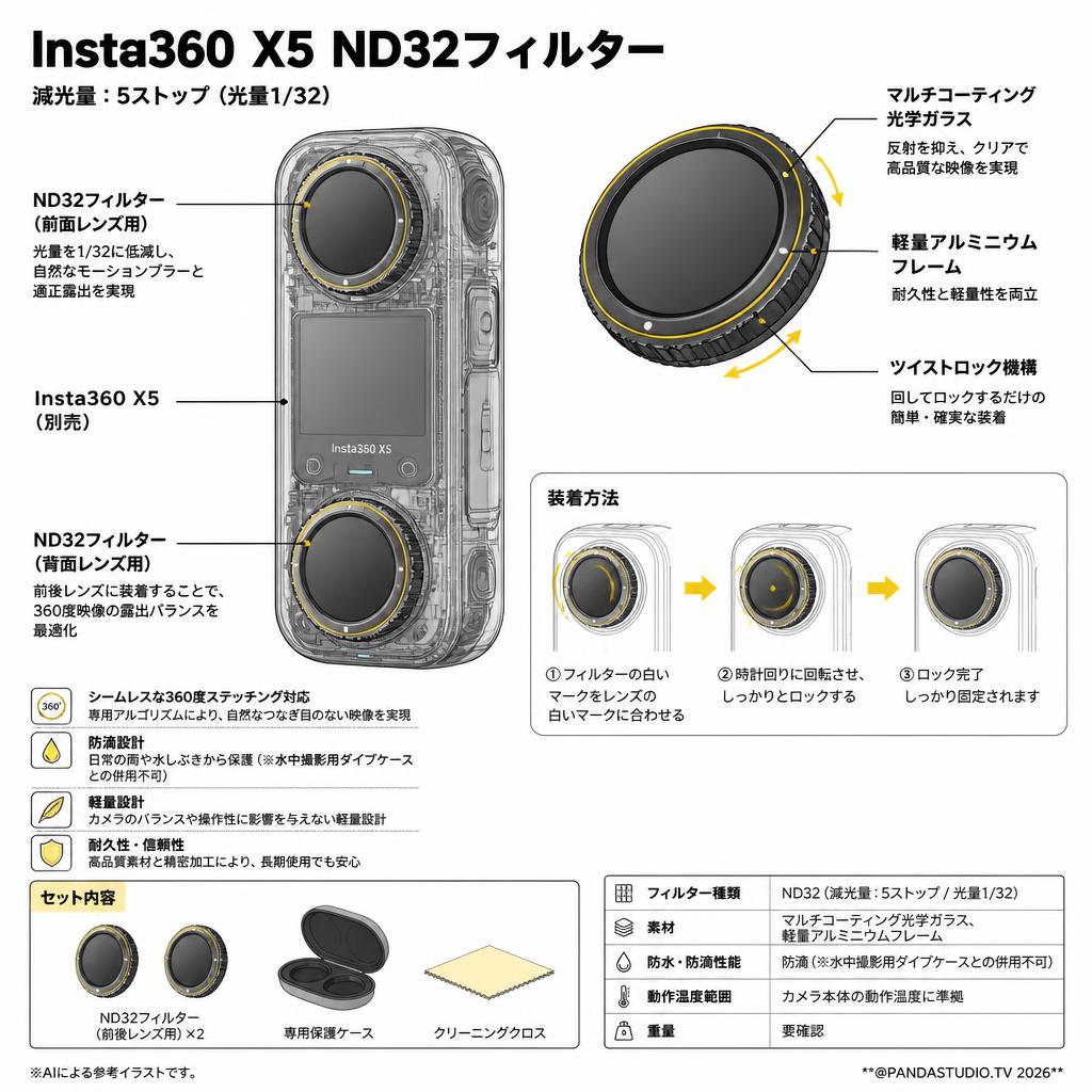 Insta360 X5 ND32フィルター スペック