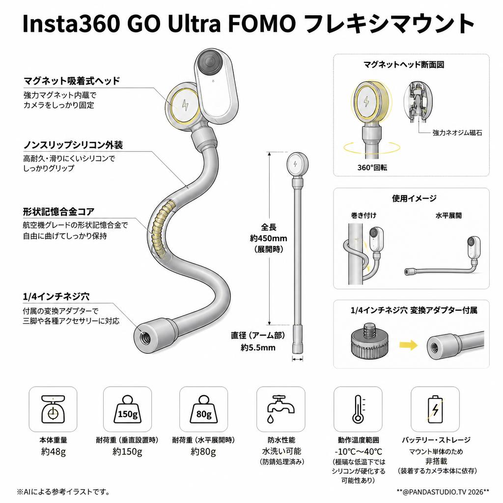Insta360 GO Ultra FOMO フレキシマウント スペック