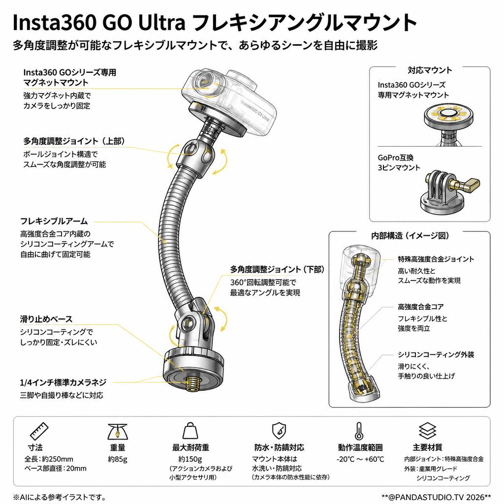 Insta360 GO Ultra フレキシアングルマウント スペック