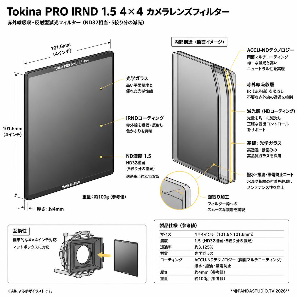 Tokina PRO IRND 1.5 4×4 カメラレンズフィルター スペック