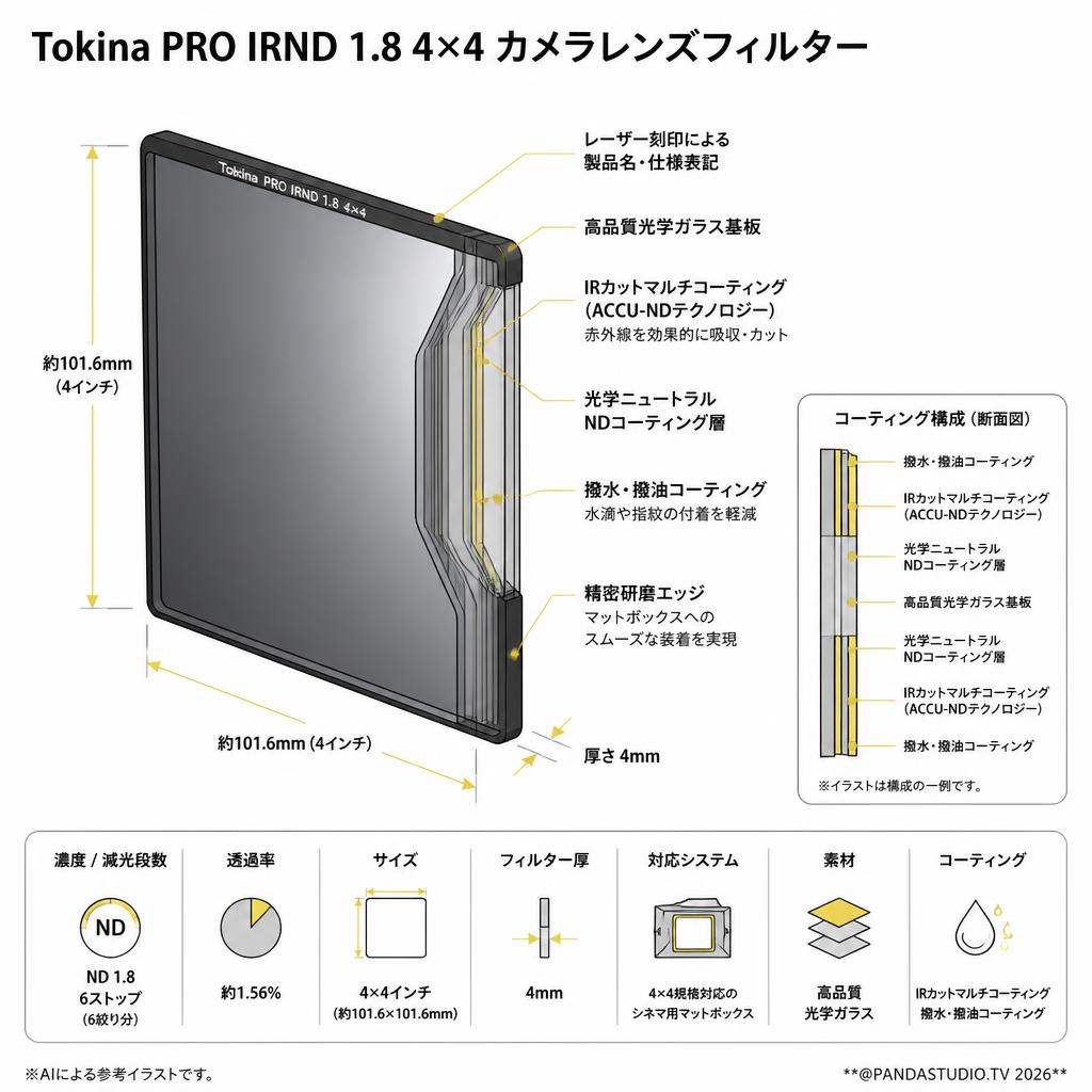 Tokina PRO IRND 1.8 4×4 カメラレンズフィルター スペック