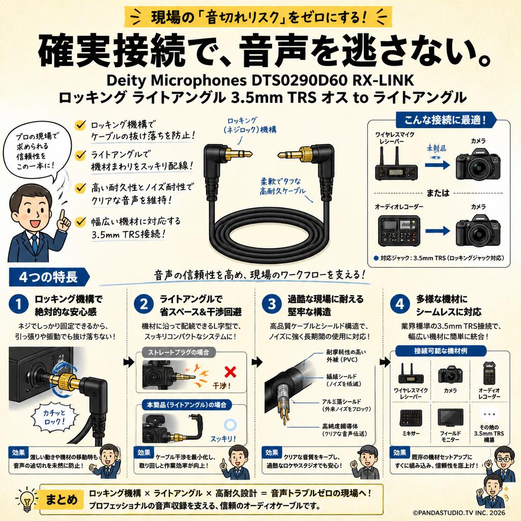 Deity Microphones DTS0290D60 RX-LINK ロッキング ライトアングル 3.5mm TRS オス to ライトアングル 概要