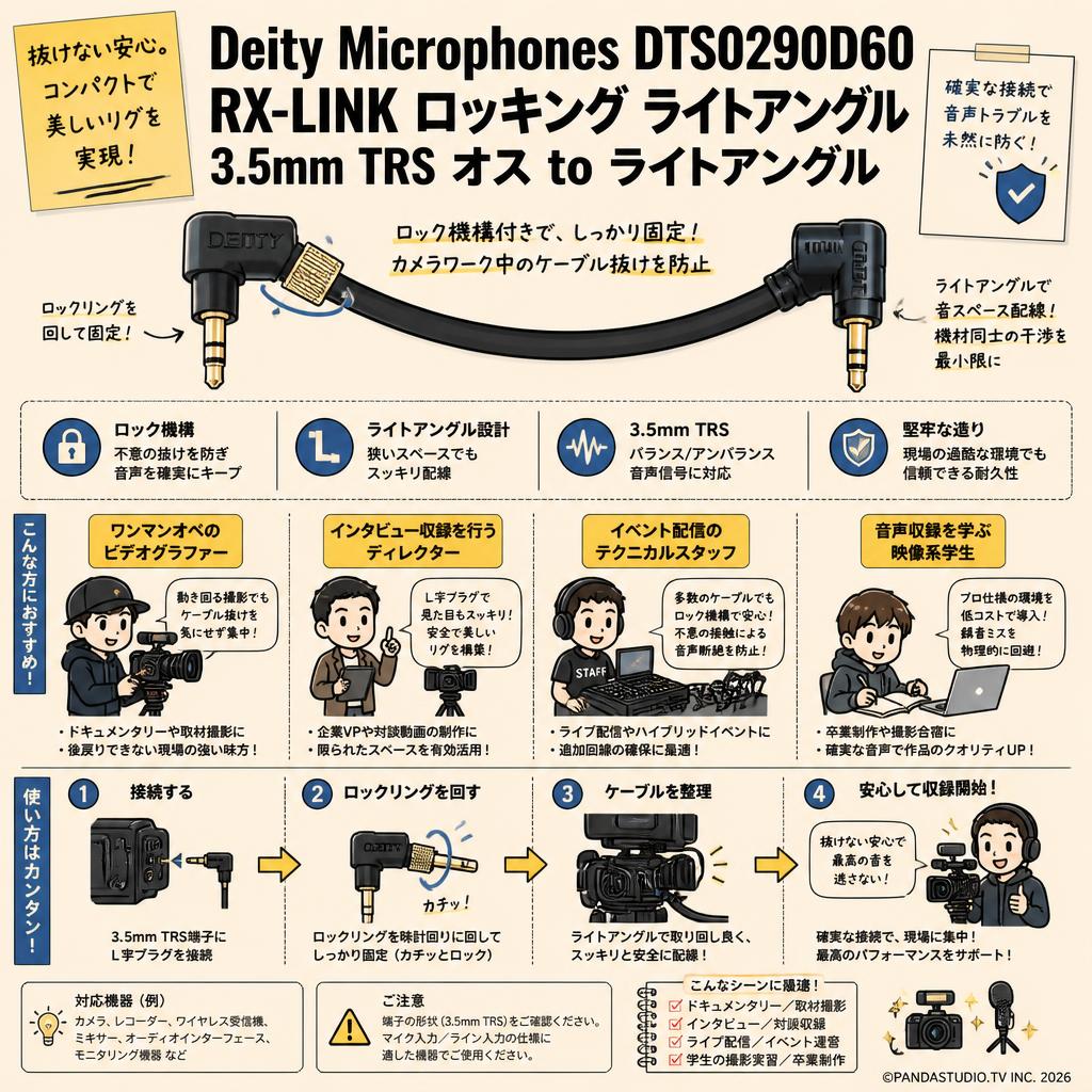 Deity Microphones DTS0290D60 RX-LINK ロッキング ライトアングル 3.5mm TRS オス to ライトアングル おもな対象のお客様