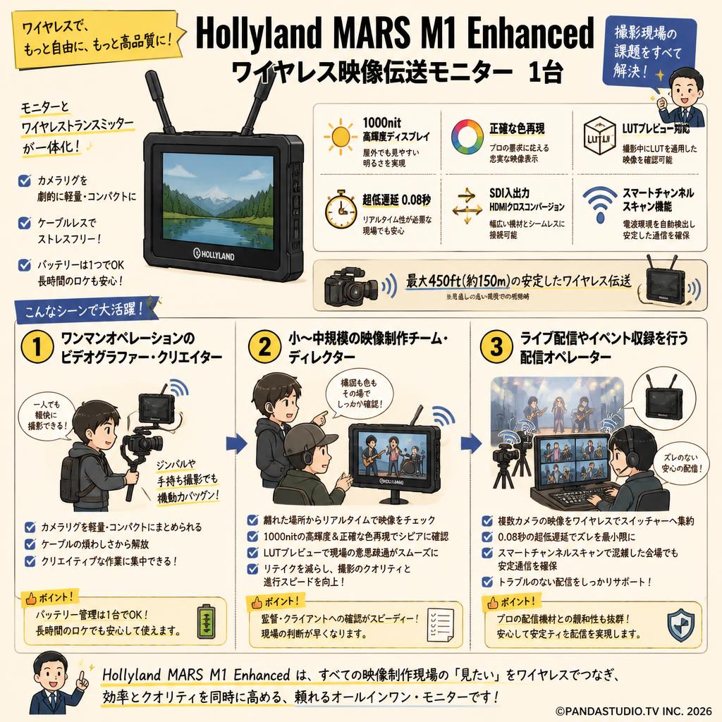 Hollyland MARS M1 Enhanced ワイヤレス映像伝送モニター 1台 おもな対象のお客様