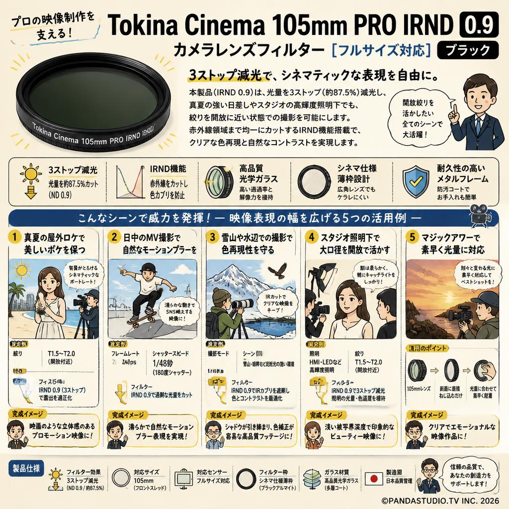 Tokina Cinema 105mm PRO IRND カメラレンズフィルター 0.9 フルサイズ ブラック 用途