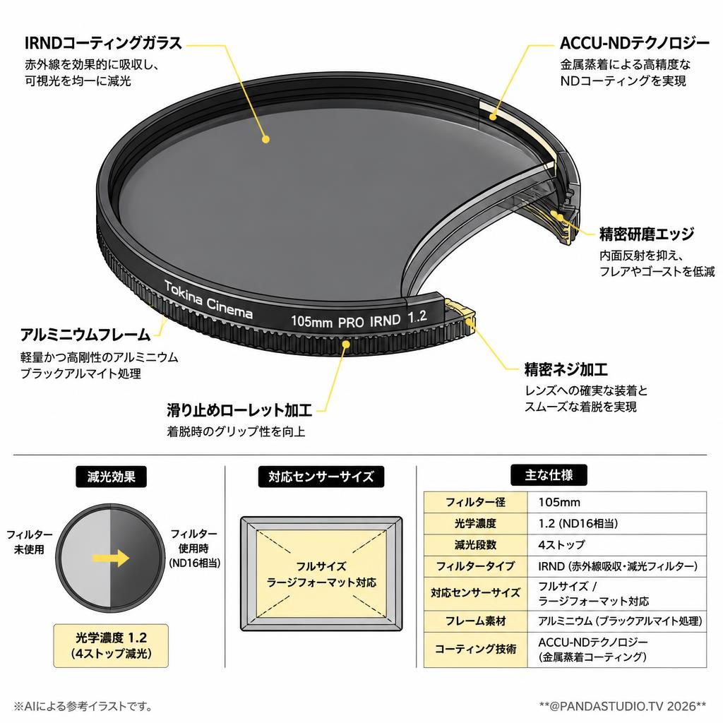 Tokina Cinema 105mm PRO IRND カメラレンズフィルター 1.2 フルサイズ ブラック スペック