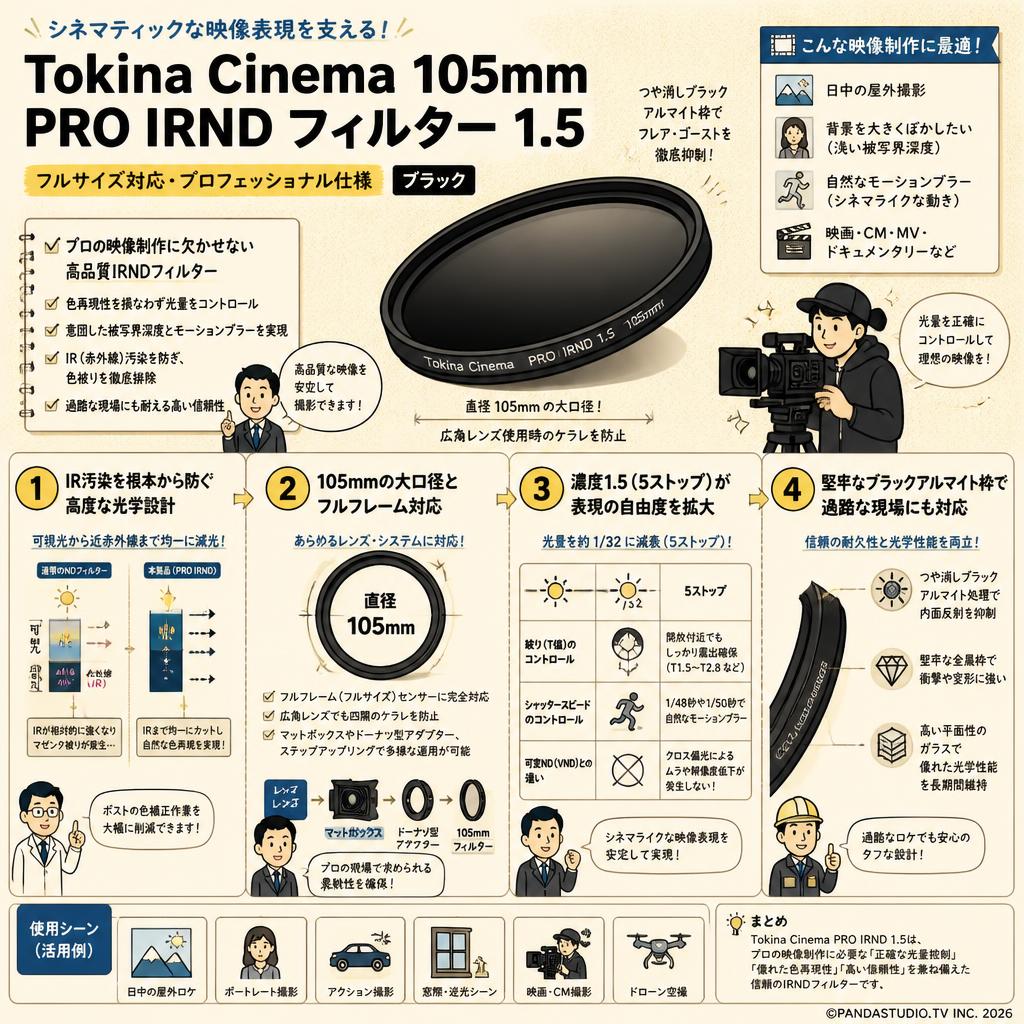 Tokina Cinema 105mm PRO IRND カメラレンズフィルター 1.5 フルサイズ ブラック 概要