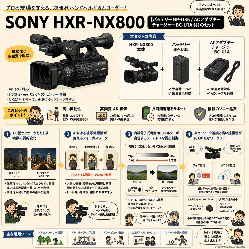 SONY HXR-NX800【バッテリー BP-U35 / ACアダプター チャージャー BC-U1A 付】のセット 概要