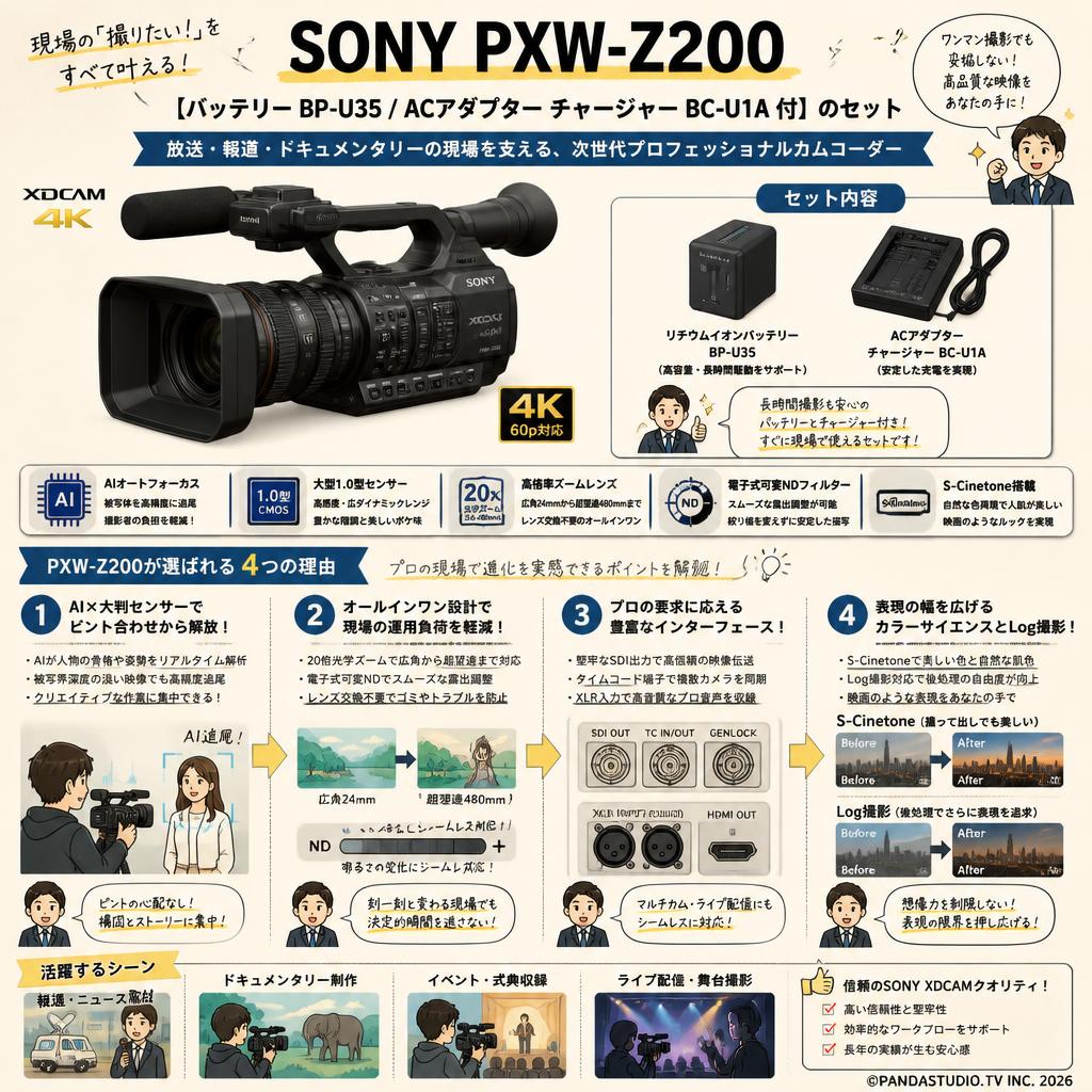 SONY PXW-Z200 【バッテリー BP-U35 / ACアダプター チャージャー BC-U1A 付】のセット 概要