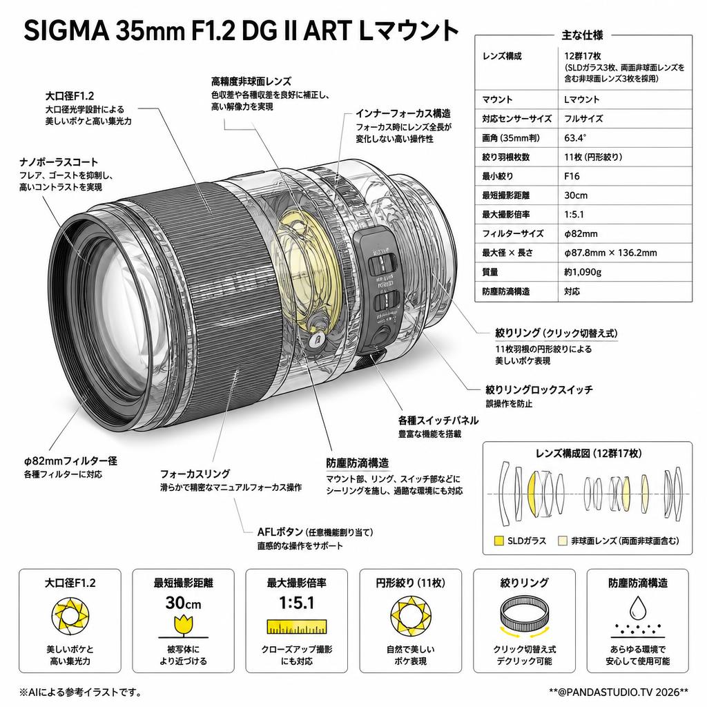 SIGMA 35mm F1.2 DG II ART Lマウント スペック