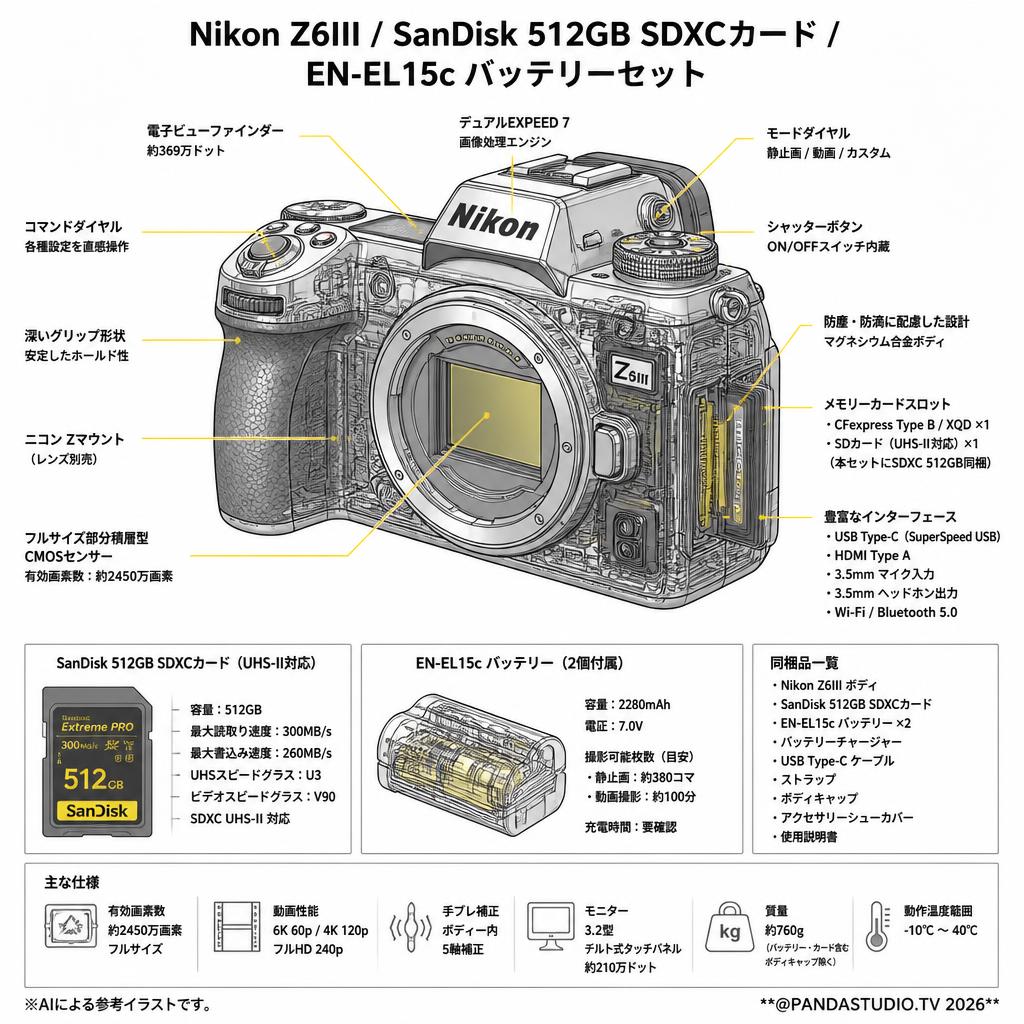 Nikon Z6III / SanDisk 512GB SDXCカード /  EN-EL15c バッテリーセット スペック