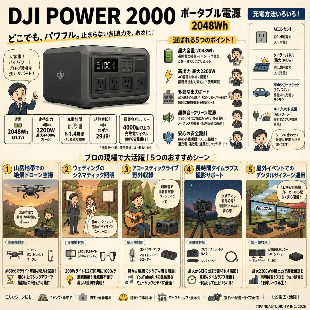 DJI Power 2000 ポータブル電源 2048Wh 用途