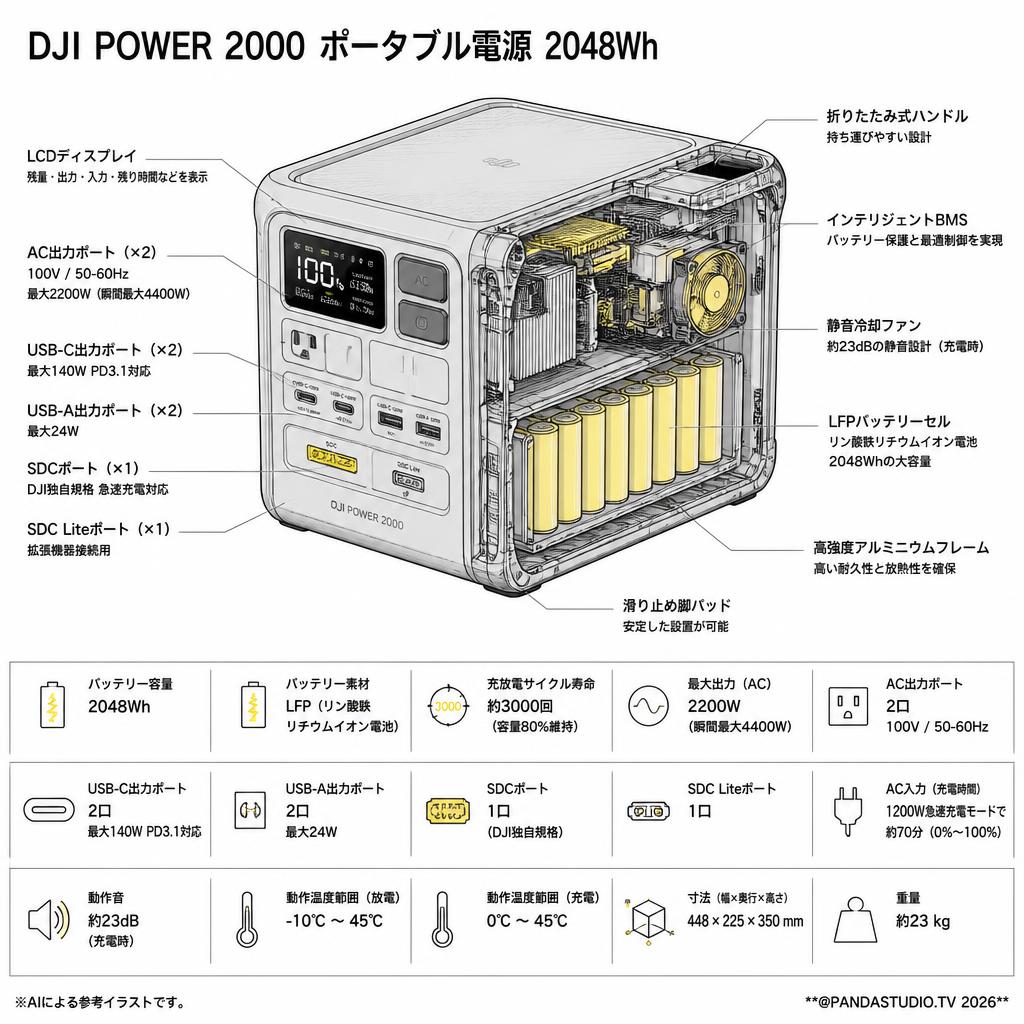 DJI Power 2000 ポータブル電源 2048Wh スペック