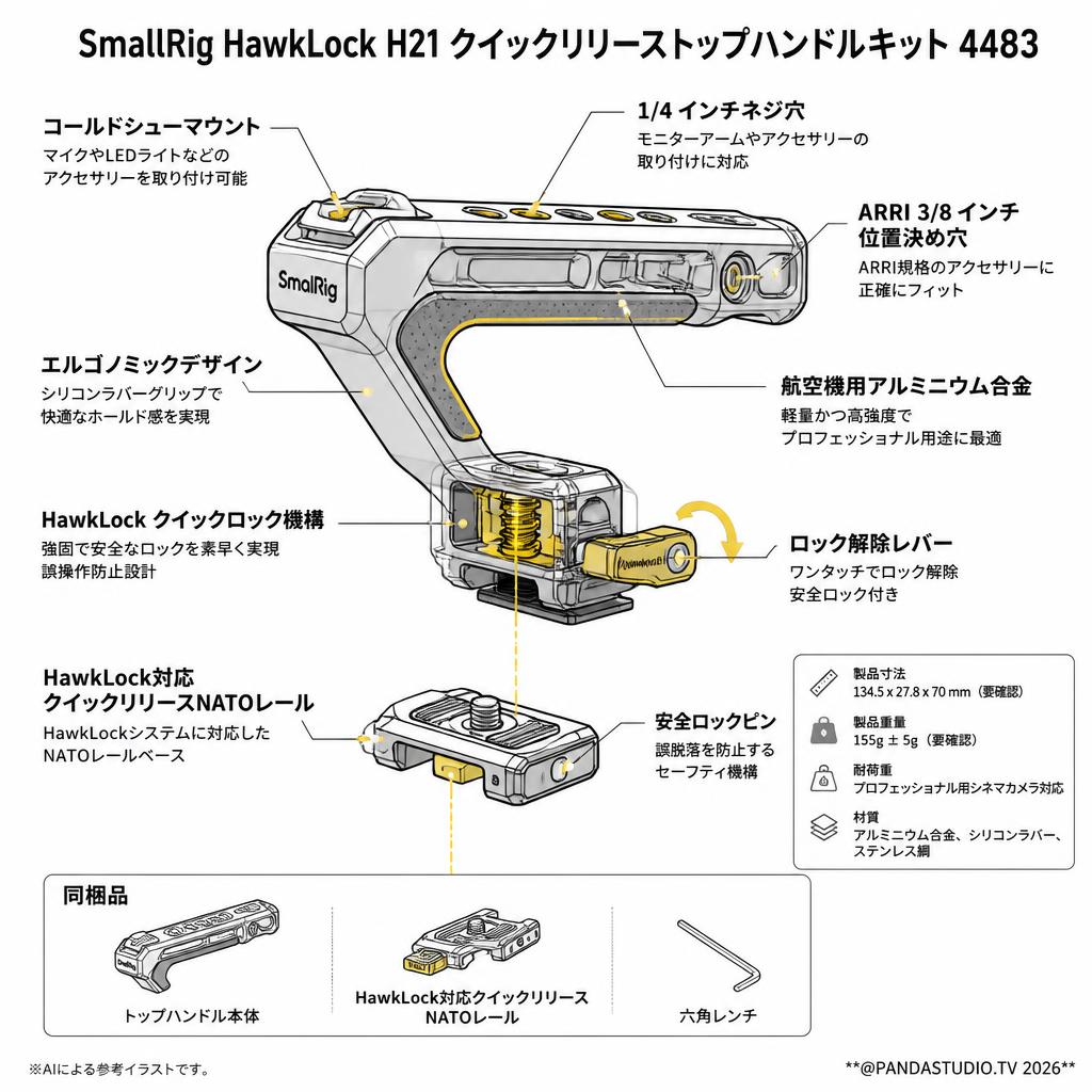 SmallRig HawkLock H21クイックリリーストップハンドルキット 4483 スペック