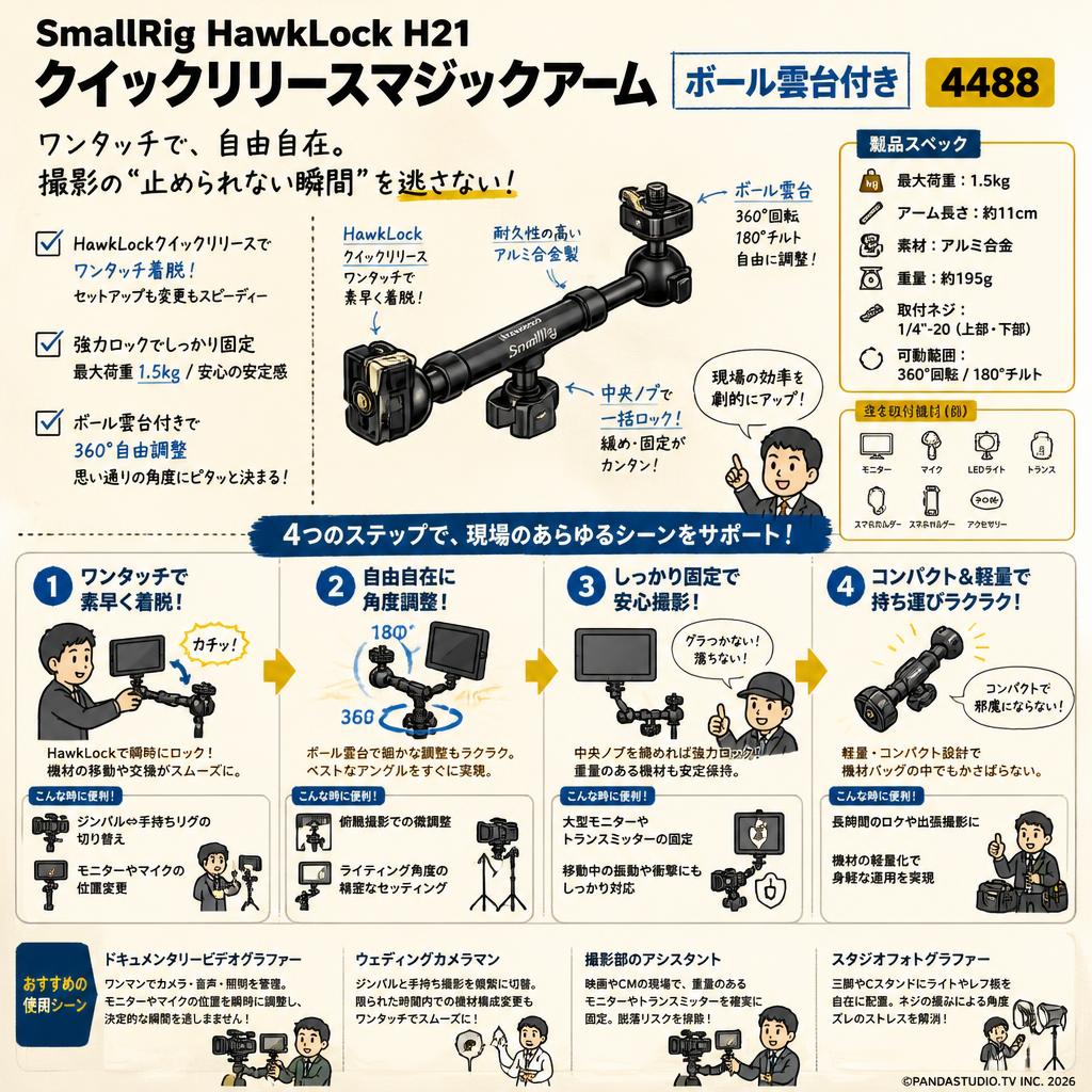 SmallRig HawkLock H21クイックリリースマジックアーム「ボール雲台付き」4488 おもな対象のお客様