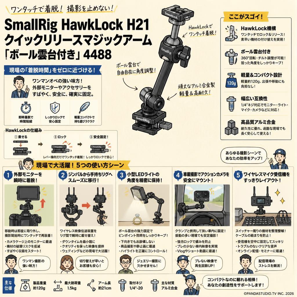 SmallRig HawkLock H21クイックリリースマジックアーム「ボール雲台付き」4488 用途