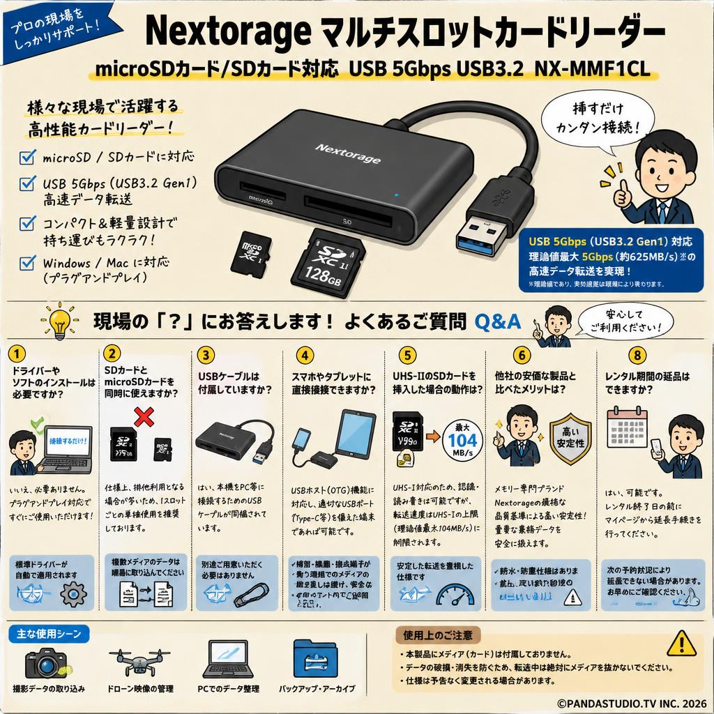 Nextorage microSDカード/SDカード対応 マルチスロットカードリーダー USB 5Gbps USB3.2 NX-MMF1CL FAQ（よくある質問と答え）